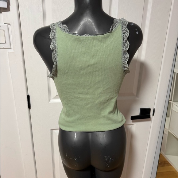 Lace-Trim Ribbed Tank Top - Light Green - Picture 3 of 3